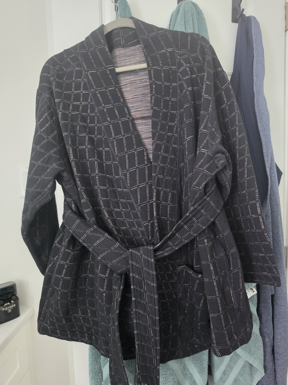 Nike Black Reversible Windowpane Belted Blazer Jacket Wrap